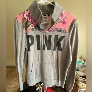 PINK floral 1/4 zip hoodie